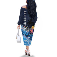 Hawaiian Honu Honi Ihu Family Matching Off The Shoulder Long Sleeve Dress and Hawaiian Shirt With Plumeria and Kakau Art Pattern LT03 - Polynesian Pride