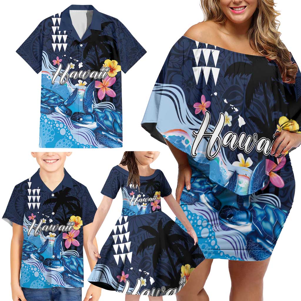 Hawaiian Honu Honi Ihu Family Matching Off Shoulder Short Dress and Hawaiian Shirt With Plumeria and Kakau Art Pattern LT03 - Polynesian Pride