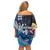 Hawaiian Honu Honi Ihu Family Matching Off Shoulder Short Dress and Hawaiian Shirt With Plumeria and Kakau Art Pattern LT03 - Polynesian Pride
