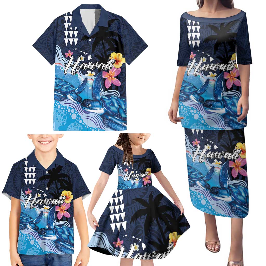 Hawaiian Honu Honi Ihu Family Matching Puletasi and Hawaiian Shirt With Plumeria and Kakau Art Pattern LT03 - Polynesian Pride