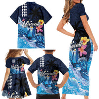 Hawaiian Honu Honi Ihu Family Matching Short Sleeve Bodycon Dress and Hawaiian Shirt With Plumeria and Kakau Art Pattern LT03 - Polynesian Pride