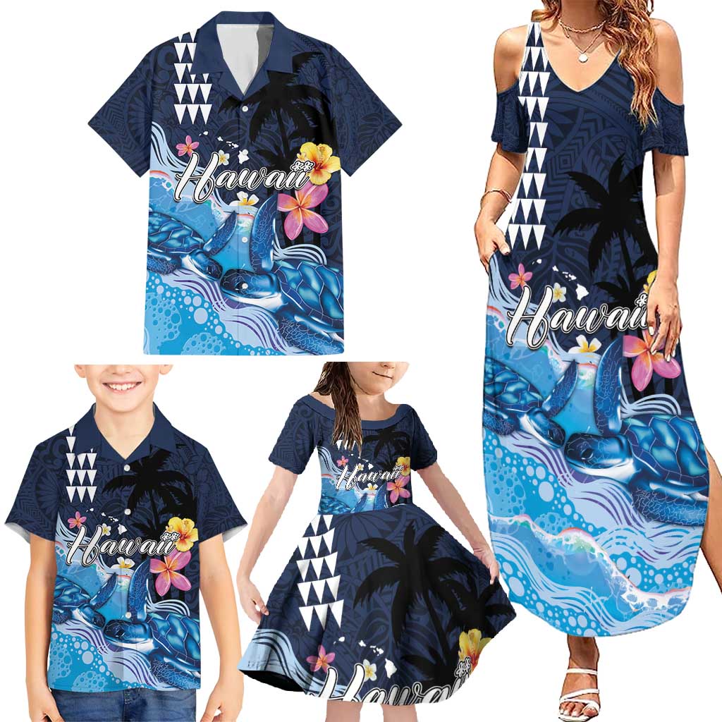 Hawaiian Honu Honi Ihu Family Matching Summer Maxi Dress and Hawaiian Shirt With Plumeria and Kakau Art Pattern LT03 - Polynesian Pride