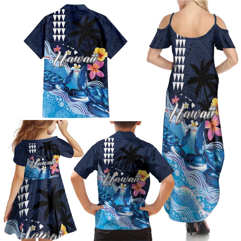 Hawaiian Honu Honi Ihu Family Matching Summer Maxi Dress and Hawaiian Shirt With Plumeria and Kakau Art Pattern LT03 - Polynesian Pride