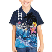 Hawaiian Honu Honi Ihu Family Matching Summer Maxi Dress and Hawaiian Shirt With Plumeria and Kakau Art Pattern LT03 Son's Shirt Dark Blue - Polynesian Pride