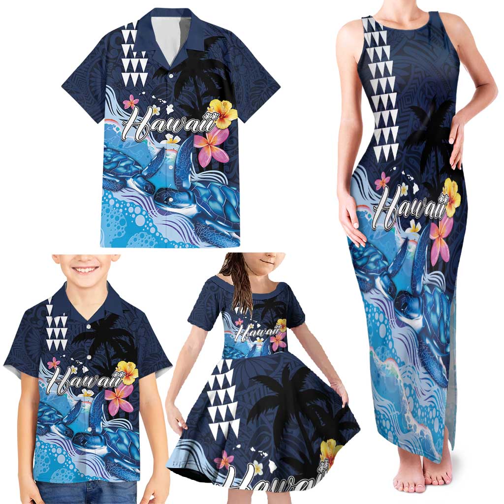 Hawaiian Honu Honi Ihu Family Matching Tank Maxi Dress and Hawaiian Shirt With Plumeria and Kakau Art Pattern LT03 - Polynesian Pride