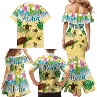 Aloha Turtle Family on The Beach Family Matching Mermaid Dress and Hawaiian Shirt with Hawaiian Colorful Plumeria LT03 - Polynesian Pride