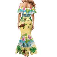Aloha Turtle Family on The Beach Family Matching Mermaid Dress and Hawaiian Shirt with Hawaiian Colorful Plumeria LT03 - Polynesian Pride