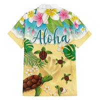 Aloha Turtle Family on The Beach Family Matching Off Shoulder Maxi Dress and Hawaiian Shirt with Hawaiian Colorful Plumeria LT03 - Polynesian Pride