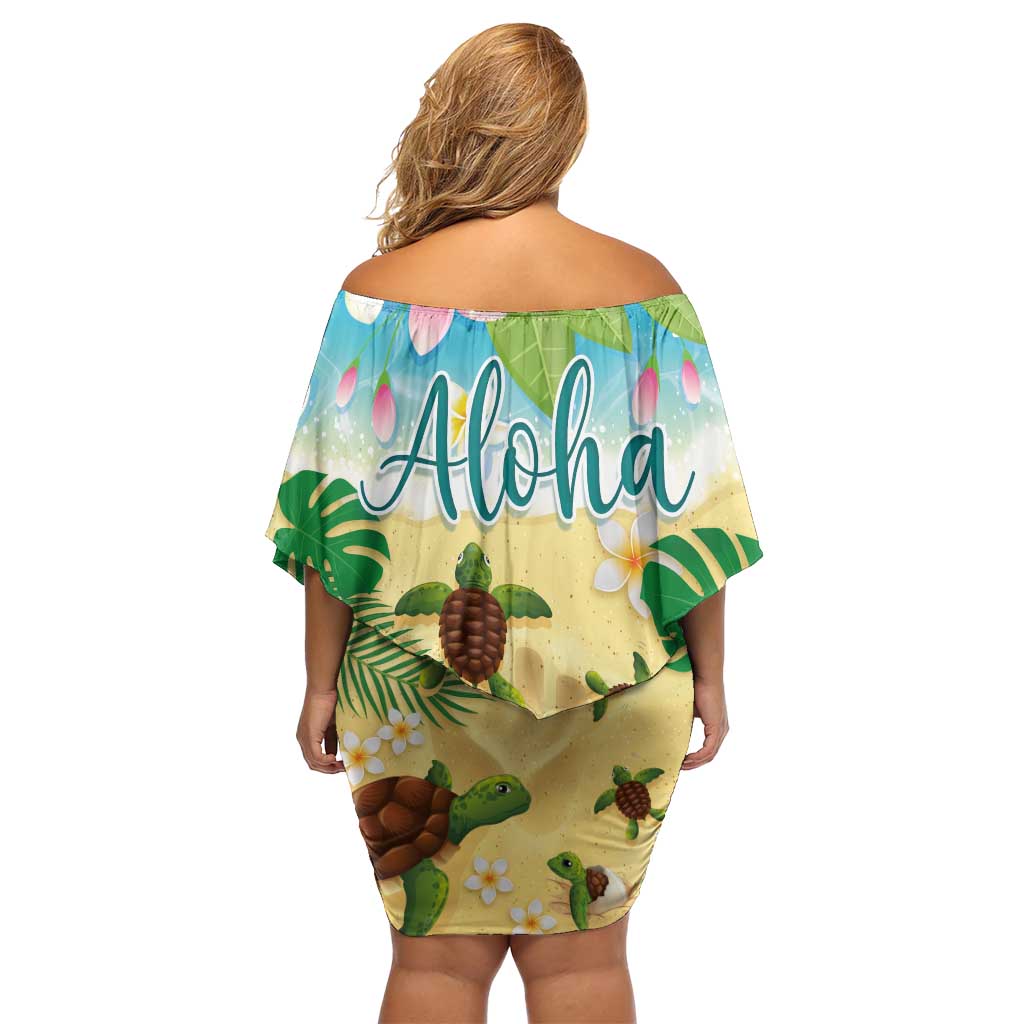 Aloha Turtle Family on The Beach Family Matching Off Shoulder Short Dress and Hawaiian Shirt with Hawaiian Colorful Plumeria LT03 - Polynesian Pride