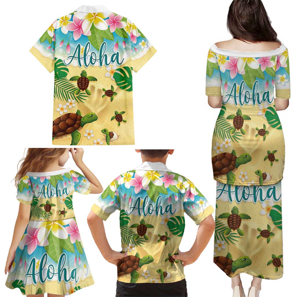Aloha Turtle Family on The Beach Family Matching Puletasi and Hawaiian Shirt with Hawaiian Colorful Plumeria LT03 - Polynesian Pride