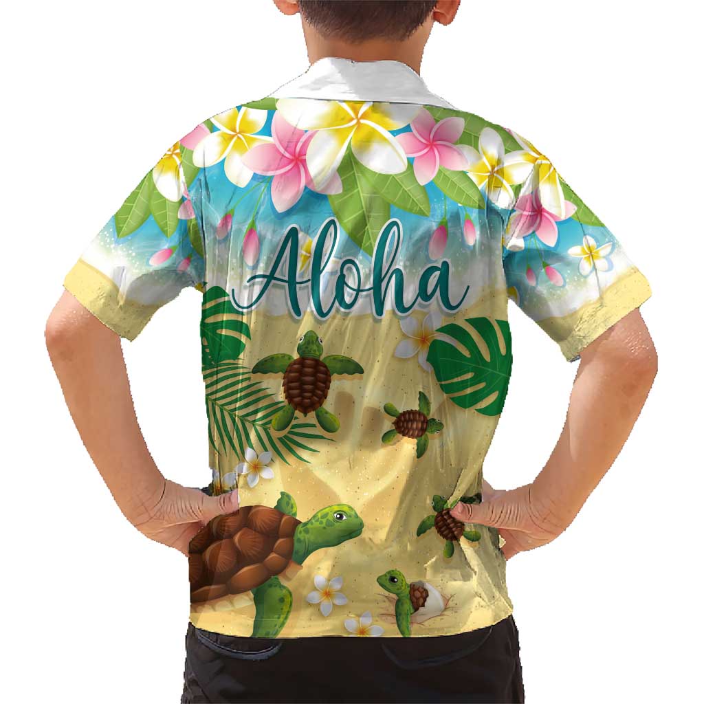 Aloha Turtle Family on The Beach Family Matching Short Sleeve Bodycon Dress and Hawaiian Shirt with Hawaiian Colorful Plumeria LT03 - Polynesian Pride