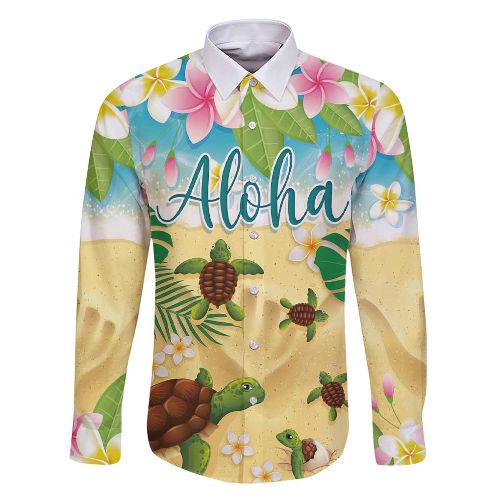 Aloha Turtle Family on The Beach Family Matching Short Sleeve Bodycon Dress and Hawaiian Shirt with Hawaiian Colorful Plumeria LT03 Dad's Shirt - Long Sleeve Beige - Polynesian Pride