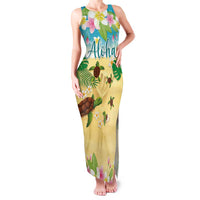 Aloha Turtle Family on The Beach Family Matching Tank Maxi Dress and Hawaiian Shirt with Hawaiian Colorful Plumeria LT03 Mom's Dress Beige - Polynesian Pride