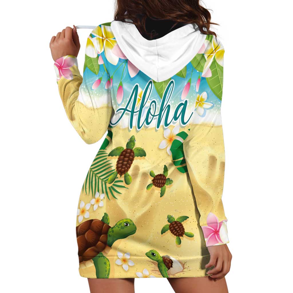 Aloha Turtle Family on The Beach Hoodie Dress with Hawaiian Colorful Plumeria LT03 - Polynesian Pride