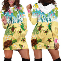 Aloha Turtle Family on The Beach Hoodie Dress with Hawaiian Colorful Plumeria LT03 - Polynesian Pride