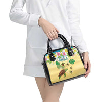 Aloha Turtle Family on The Beach Shoulder Handbag with Hawaiian Colorful Plumeria