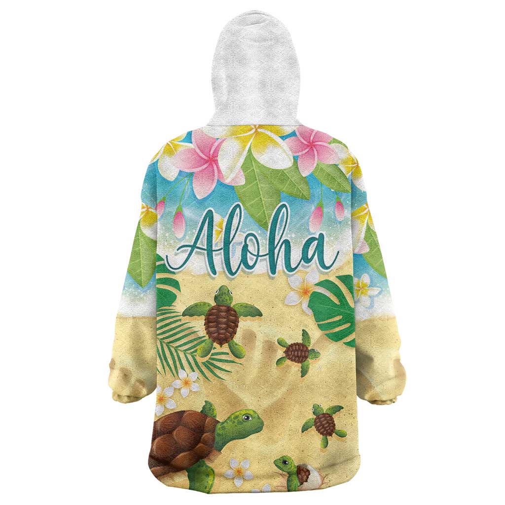 Aloha Turtle Family on The Beach Wearable Blanket Hoodie with Hawaiian Colorful Plumeria LT03 - Polynesian Pride