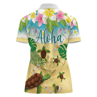 Aloha Turtle Family on The Beach Women Polo Shirt with Hawaiian Colorful Plumeria LT03 - Polynesian Pride