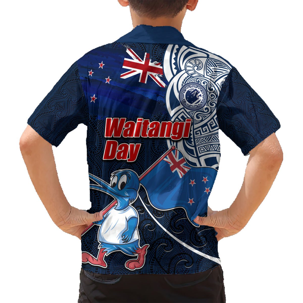 New Zealand Waitangi Kid Hawaiian Shirt Te Ra O Waitangi Maori Kiwis Bird LT03 - Polynesian Pride