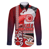 Maori Waitangi Family Matching Puletasi and Hawaiian Shirt Hei-tiki Koru with Tino Rangatiratanga Maori Flag LT03 Dad's Shirt - Long Sleeve Red - Polynesian Pride