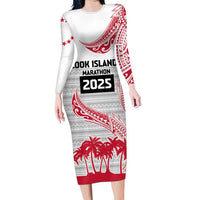 Cook Islands Marathon 2025-Pursuit in Paradise Family Matching Long Sleeve Bodycon Dress and Hawaiian Shirt Red Color LT03 Mom's Dress Red - Polynesian Pride