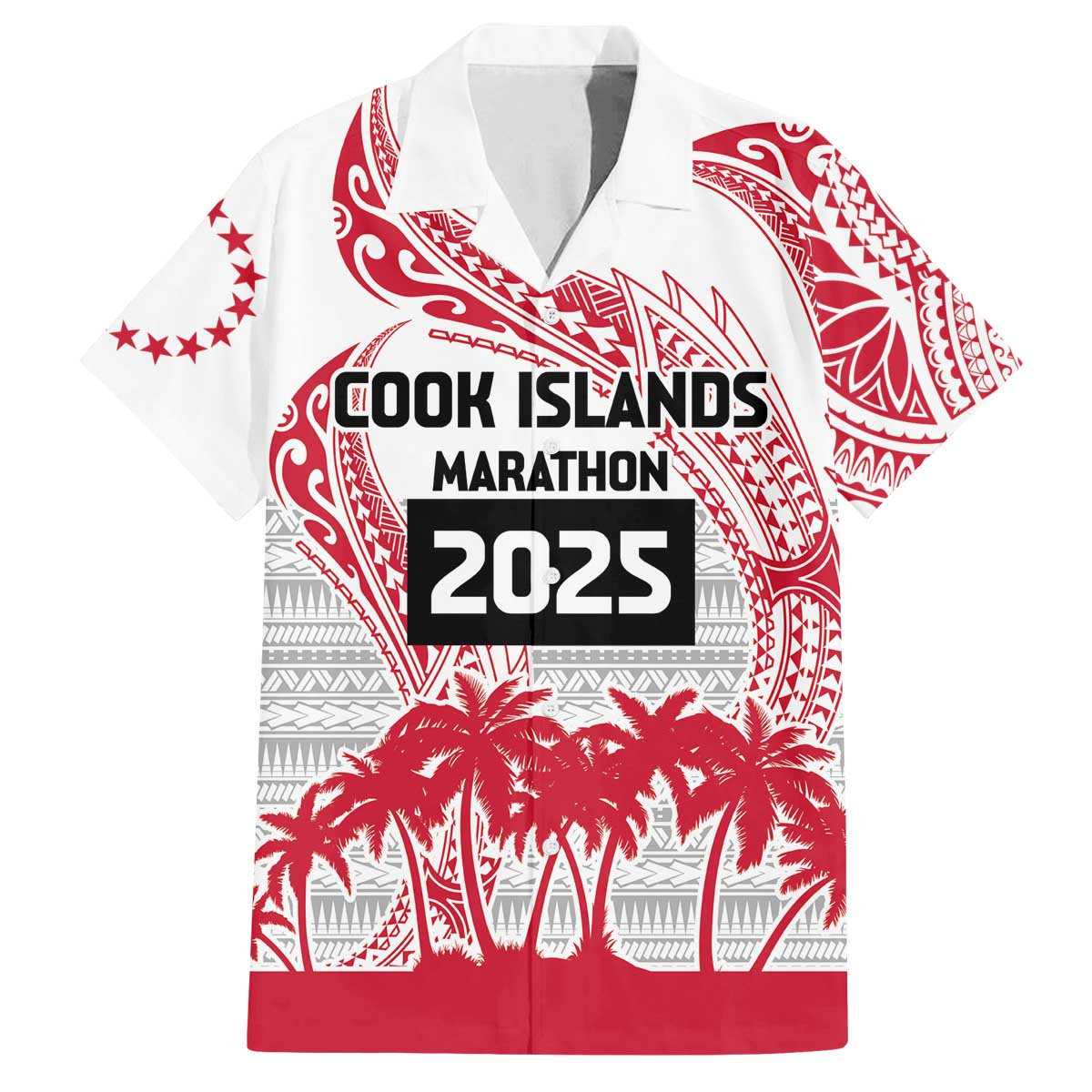 Cook Islands Marathon 2025-Pursuit in Paradise Family Matching Off The Shoulder Long Sleeve Dress and Hawaiian Shirt Red Color LT03 Dad's Shirt - Short Sleeve Red - Polynesian Pride