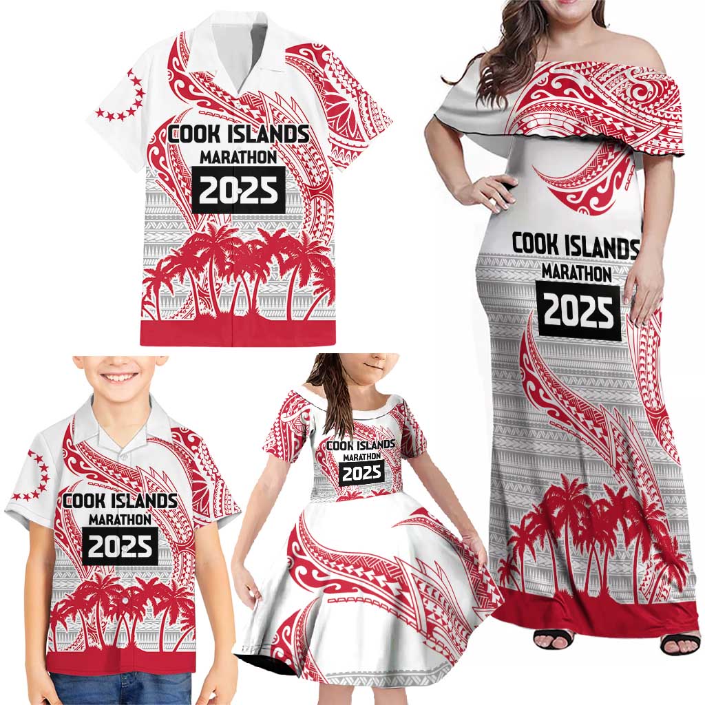 Cook Islands Marathon 2025-Pursuit in Paradise Family Matching Off Shoulder Maxi Dress and Hawaiian Shirt Red Color LT03 - Polynesian Pride