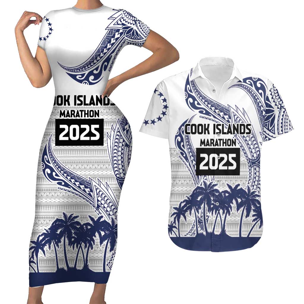 Cook Islands Marathon 2025-Pursuit in Paradise Couples Matching Short Sleeve Bodycon Dress and Hawaiian Shirt Blue Color LT03 Blue - Polynesian Pride