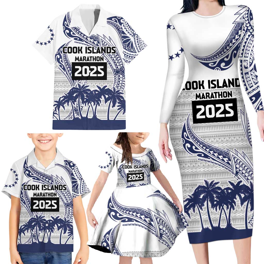 Cook Islands Marathon 2025-Pursuit in Paradise Family Matching Long Sleeve Bodycon Dress and Hawaiian Shirt Blue Color LT03 - Polynesian Pride