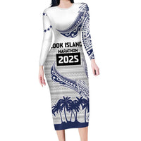Cook Islands Marathon 2025-Pursuit in Paradise Family Matching Long Sleeve Bodycon Dress and Hawaiian Shirt Blue Color LT03 Mom's Dress Blue - Polynesian Pride