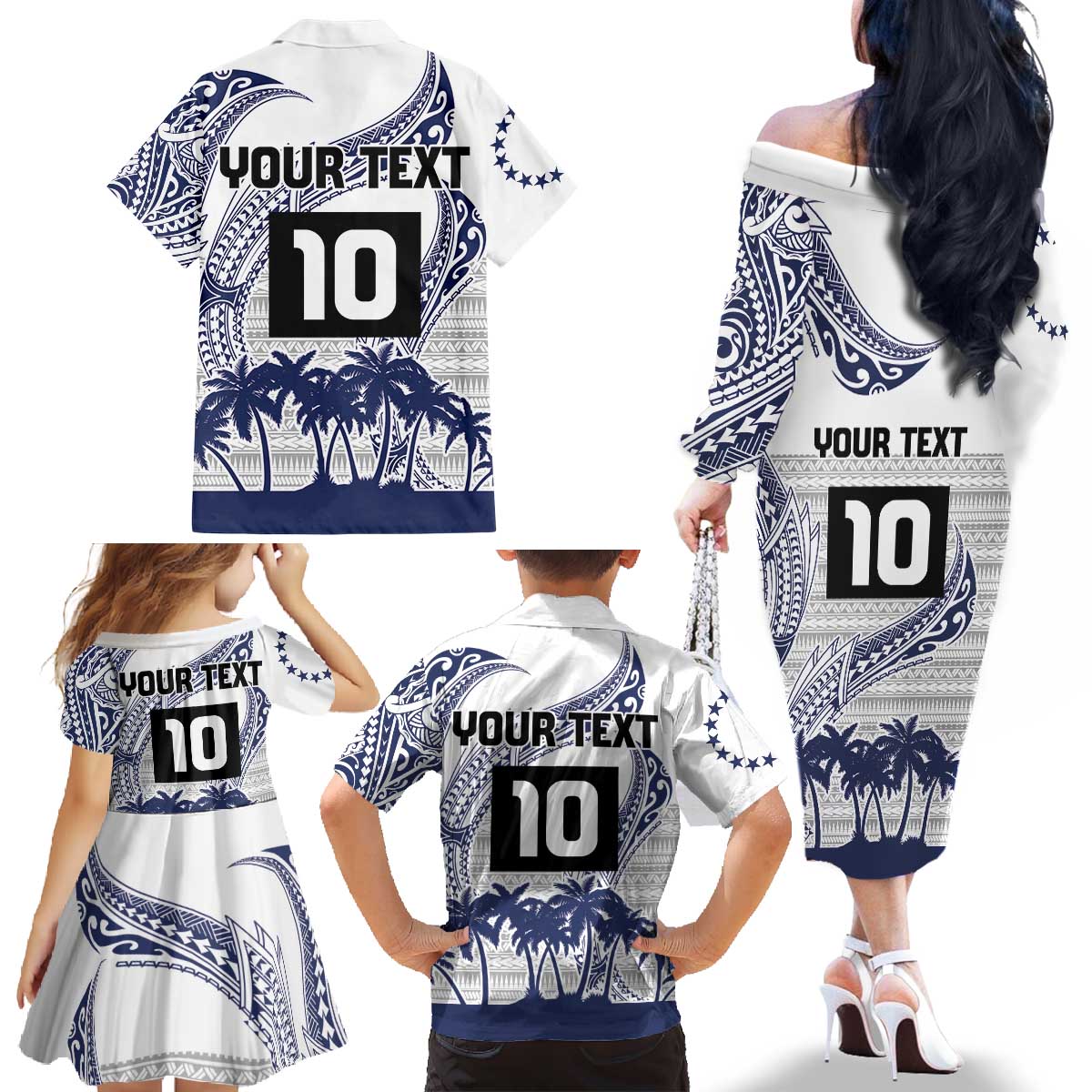 Cook Islands Marathon 2025-Pursuit in Paradise Family Matching Off The Shoulder Long Sleeve Dress and Hawaiian Shirt Blue Color LT03 - Polynesian Pride