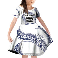 Cook Islands Marathon 2025-Pursuit in Paradise Family Matching Off Shoulder Short Dress and Hawaiian Shirt Blue Color LT03 Daughter's Dress Blue - Polynesian Pride