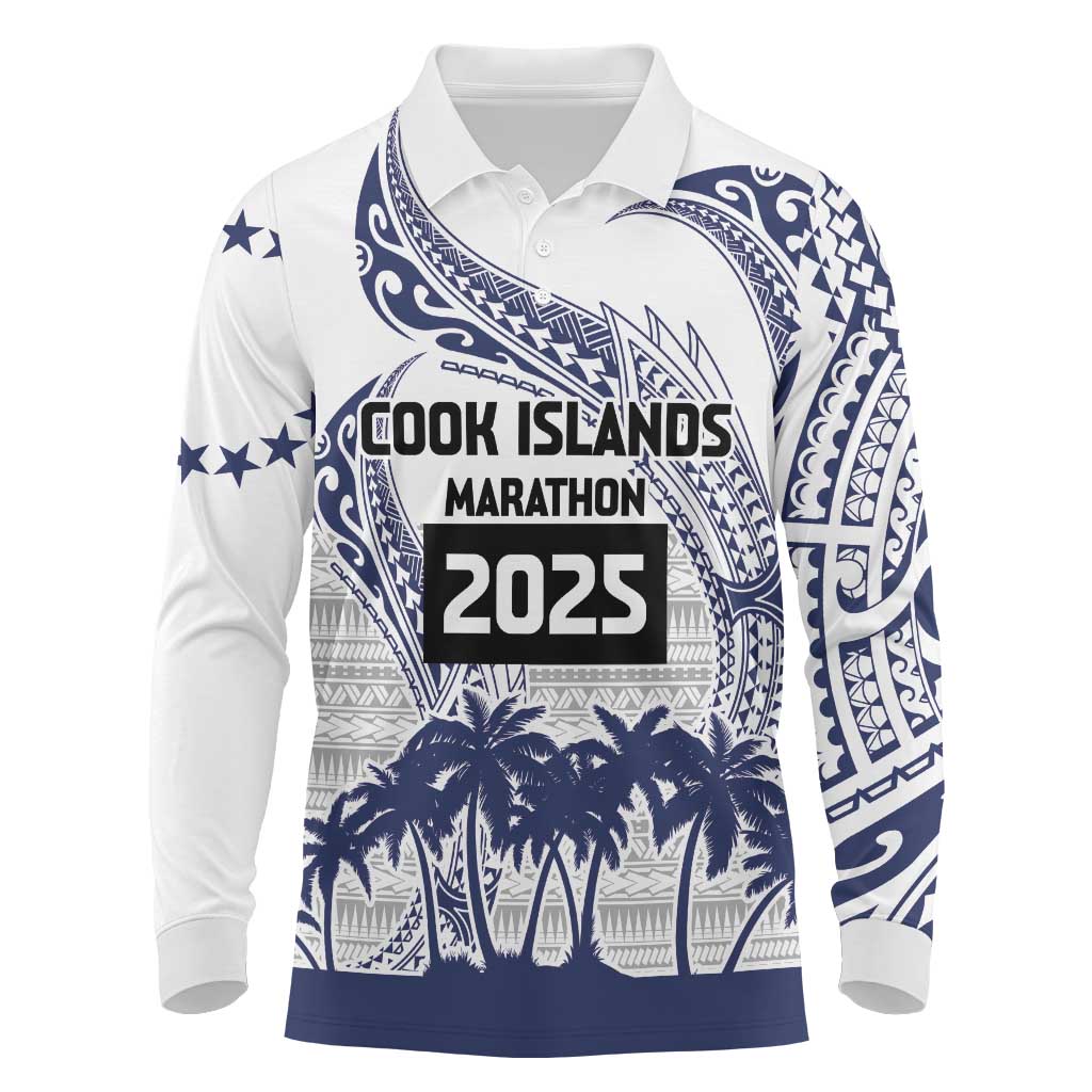 Cook Islands Marathon 2025-Pursuit in Paradise Long Sleeve Polo Shirt Blue Color