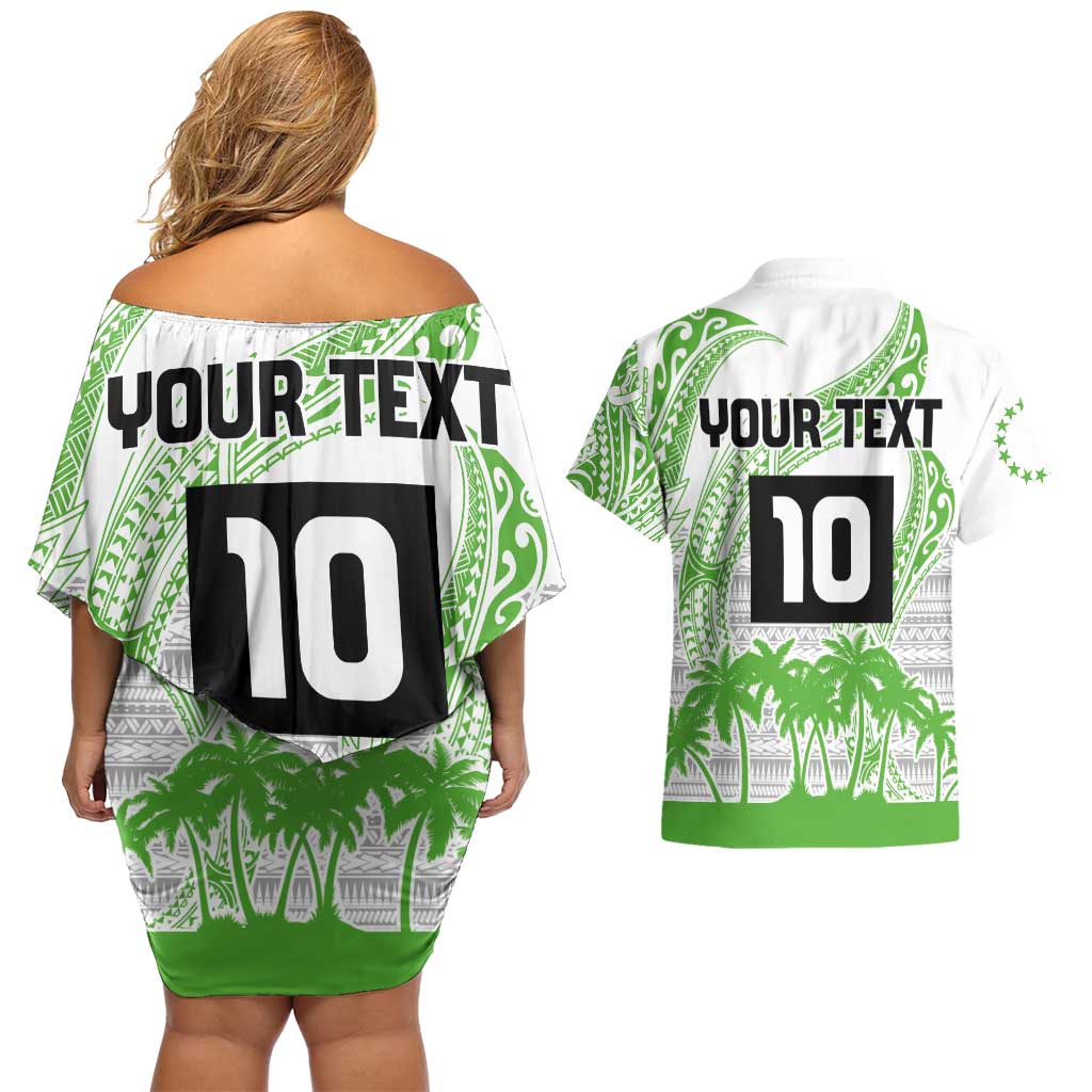 Cook Islands Marathon 2025-Pursuit in Paradise Couples Matching Off Shoulder Short Dress and Hawaiian Shirt Green Color LT03 - Polynesian Pride