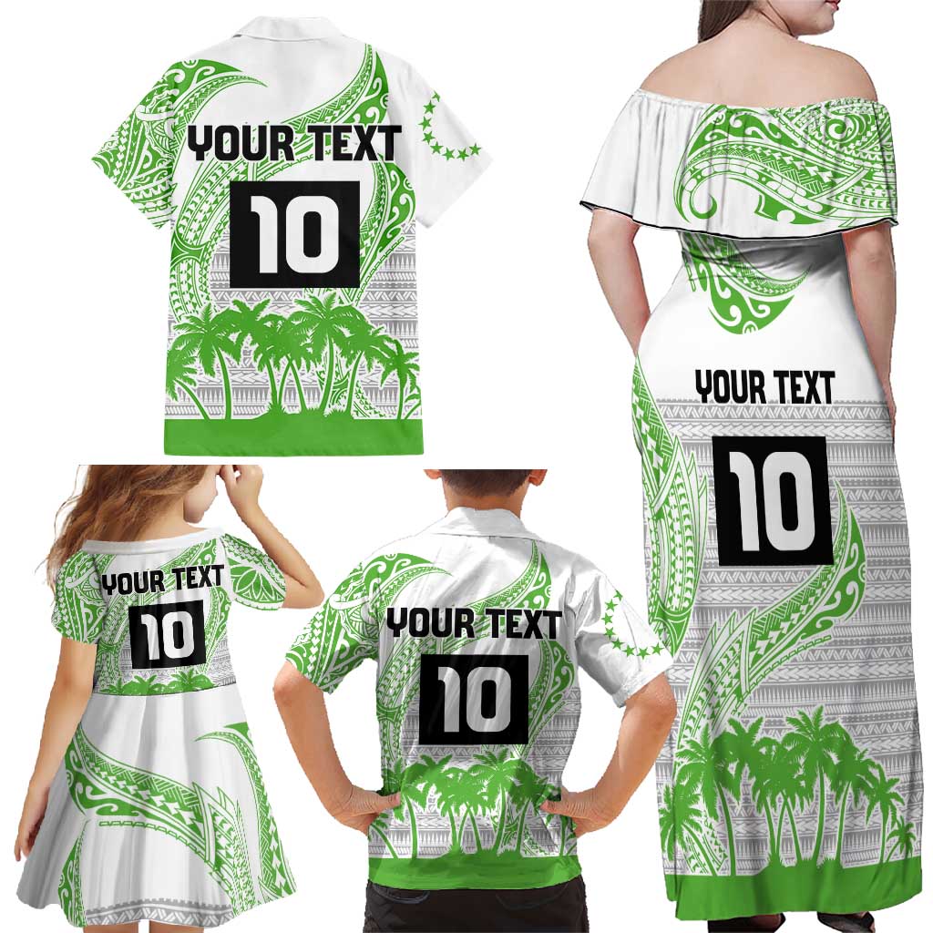 Cook Islands Marathon 2025-Pursuit in Paradise Family Matching Off Shoulder Maxi Dress and Hawaiian Shirt Green Color LT03 - Polynesian Pride