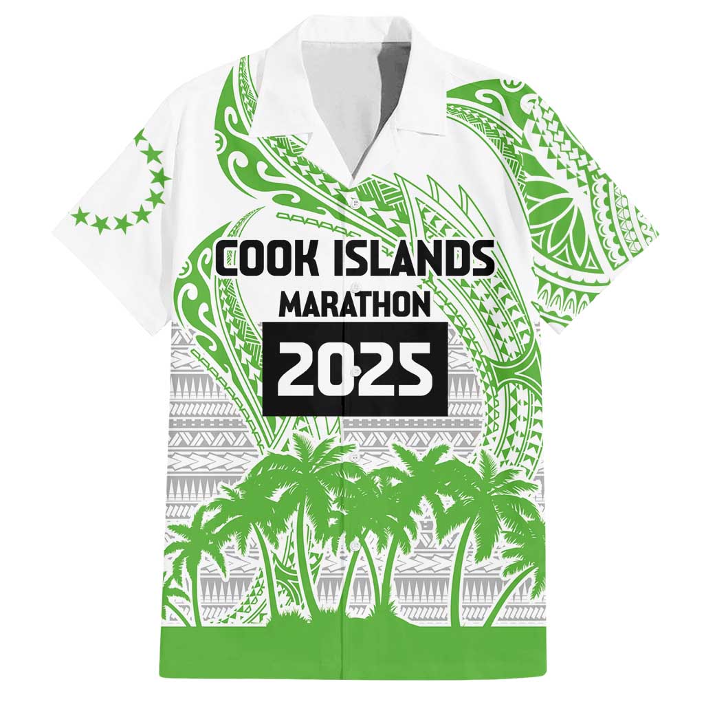 Cook Islands Marathon 2025-Pursuit in Paradise Family Matching Off Shoulder Short Dress and Hawaiian Shirt Green Color LT03 Dad's Shirt - Short Sleeve Green - Polynesian Pride