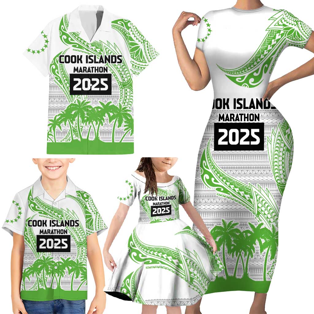 Cook Islands Marathon 2025-Pursuit in Paradise Family Matching Short Sleeve Bodycon Dress and Hawaiian Shirt Green Color LT03 - Polynesian Pride