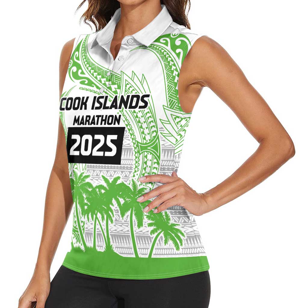 Cook Islands Marathon 2025-Pursuit in Paradise Women Sleeveless Polo Shirt Green Color