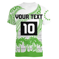 Cook Islands Marathon 2025-Pursuit in Paradise Women V-Neck T-Shirt Green Color