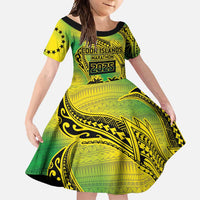 Cook Islands Marathon 2025-Pursuit in Paradise Family Matching Long Sleeve Bodycon Dress and Hawaiian Shirt Special Edition LT03 Daughter's Dress Yellow-Green - Polynesian Pride