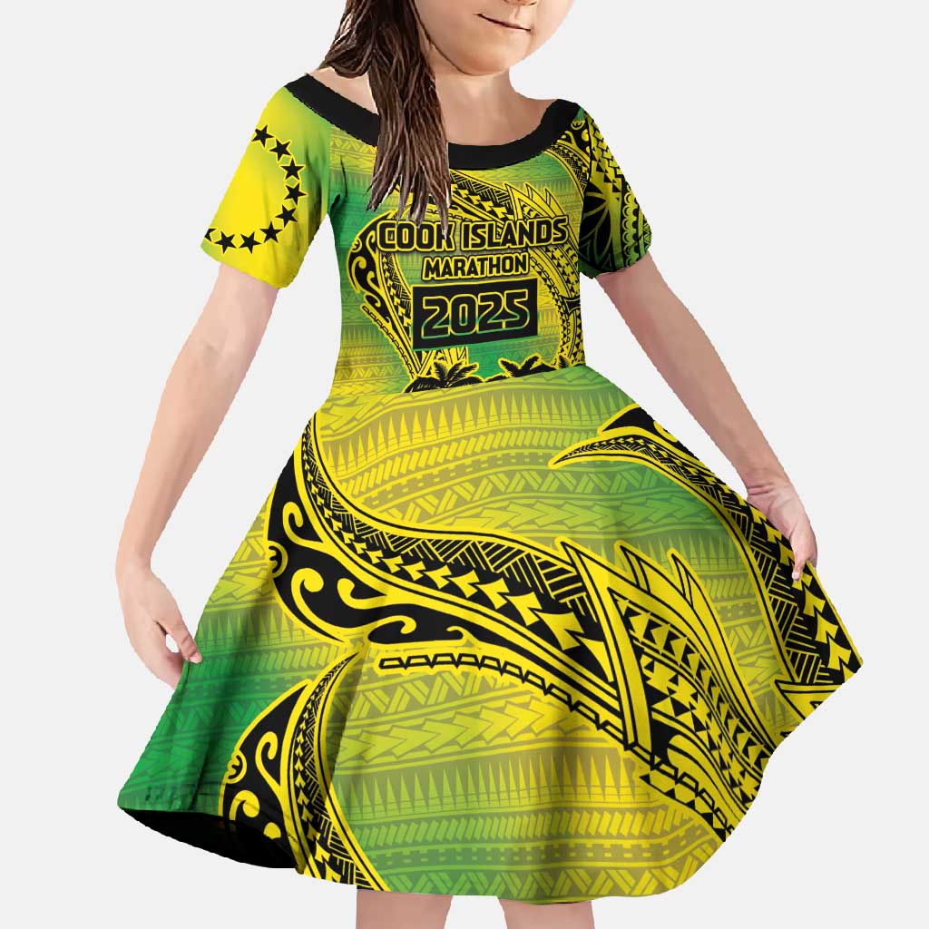 Cook Islands Marathon 2025-Pursuit in Paradise Family Matching Mermaid Dress and Hawaiian Shirt Special Edition LT03 Daughter's Dress Yellow-Green - Polynesian Pride