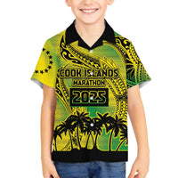 Cook Islands Marathon 2025-Pursuit in Paradise Family Matching Off The Shoulder Long Sleeve Dress and Hawaiian Shirt Special Edition LT03 Son's Shirt Yellow-Green - Polynesian Pride