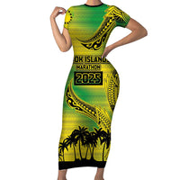 Cook Islands Marathon 2025-Pursuit in Paradise Family Matching Short Sleeve Bodycon Dress and Hawaiian Shirt Special Edition LT03 Mom's Dress Yellow-Green - Polynesian Pride