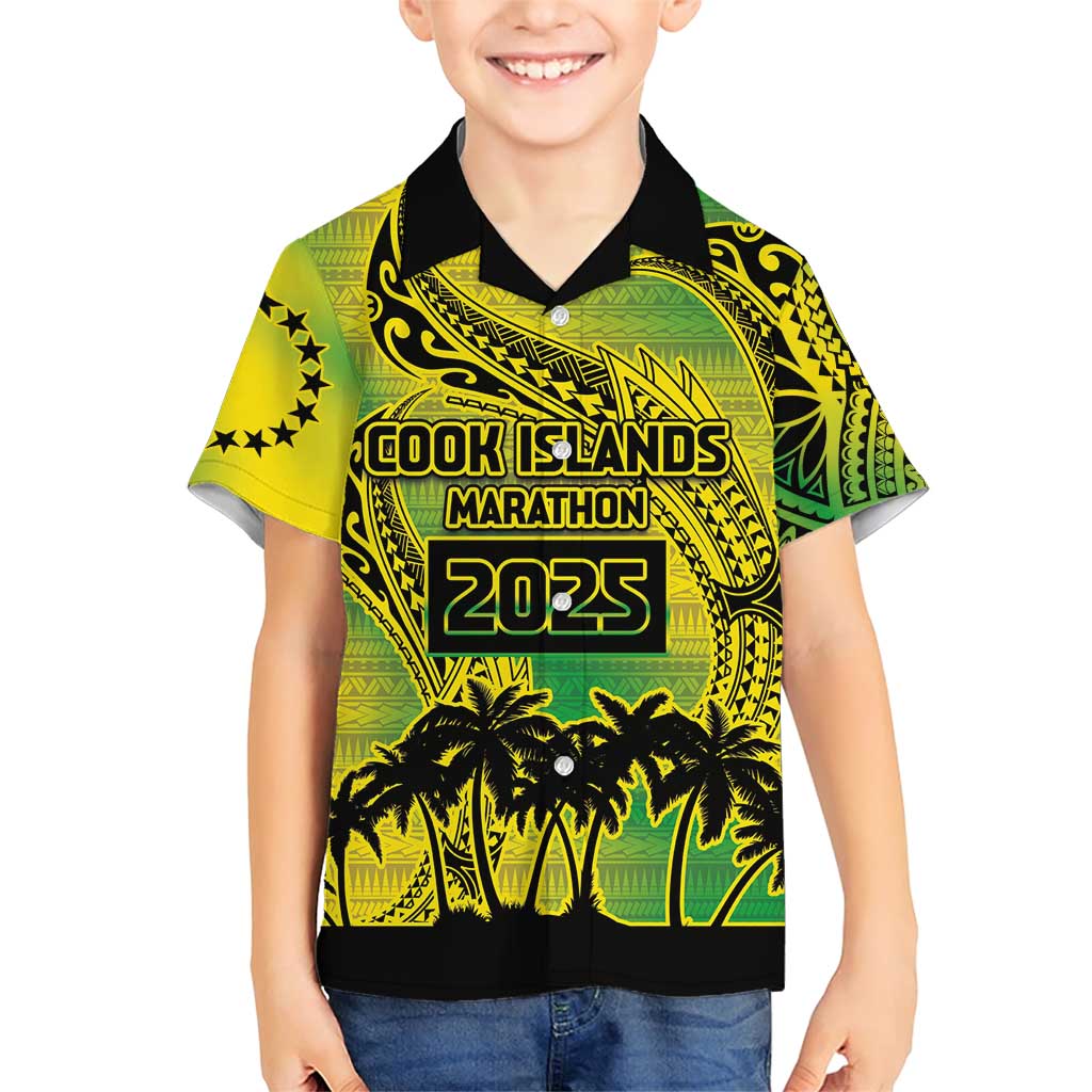 Cook Islands Marathon 2025-Pursuit in Paradise Family Matching Short Sleeve Bodycon Dress and Hawaiian Shirt Special Edition LT03 Son's Shirt Yellow-Green - Polynesian Pride