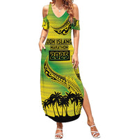 Cook Islands Marathon 2025-Pursuit in Paradise Family Matching Summer Maxi Dress and Hawaiian Shirt Special Edition LT03 Mom's Dress Yellow-Green - Polynesian Pride