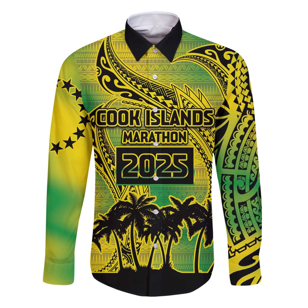 Cook Islands Marathon 2025-Pursuit in Paradise Family Matching Tank Maxi Dress and Hawaiian Shirt Special Edition LT03 Dad's Shirt - Long Sleeve Yellow-Green - Polynesian Pride