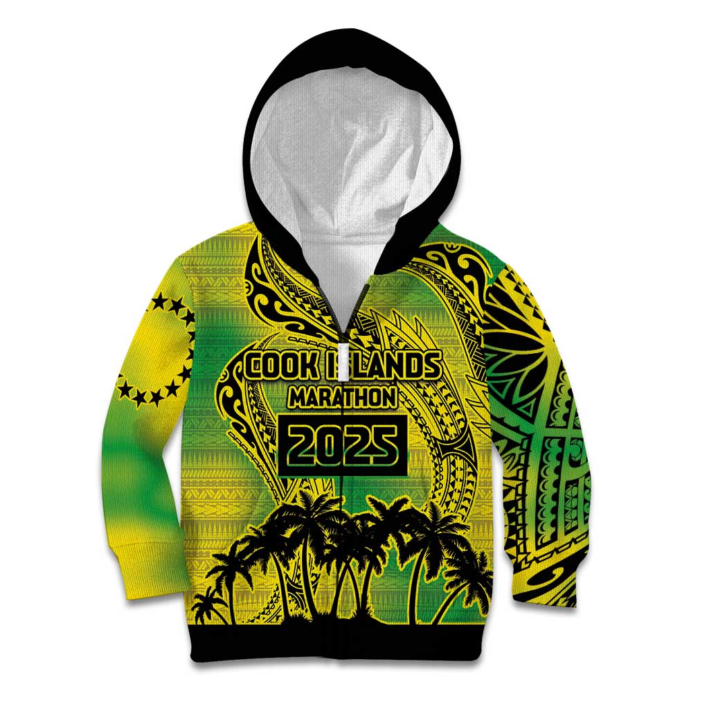 Cook Islands Marathon 2025-Pursuit in Paradise Kid Hoodie Special Edition LT03 Zip Hoodie Yellow-Green - Polynesian Pride