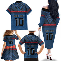 Custom Toa Samoa Rugby Family Matching Off The Shoulder Long Sleeve Dress and Hawaiian Shirt Samoan Warrior Ula Fala Tribal Pattern LT03 - Polynesian Pride