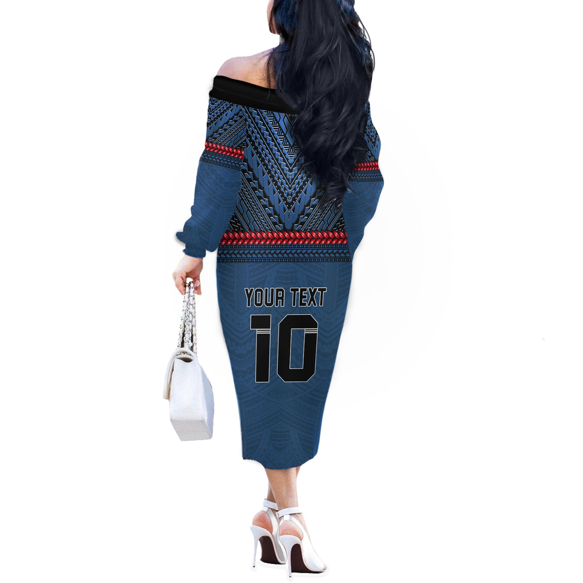Custom Toa Samoa Rugby Off The Shoulder Long Sleeve Dress Samoan Warrior Ula Fala Tribal Pattern LT03