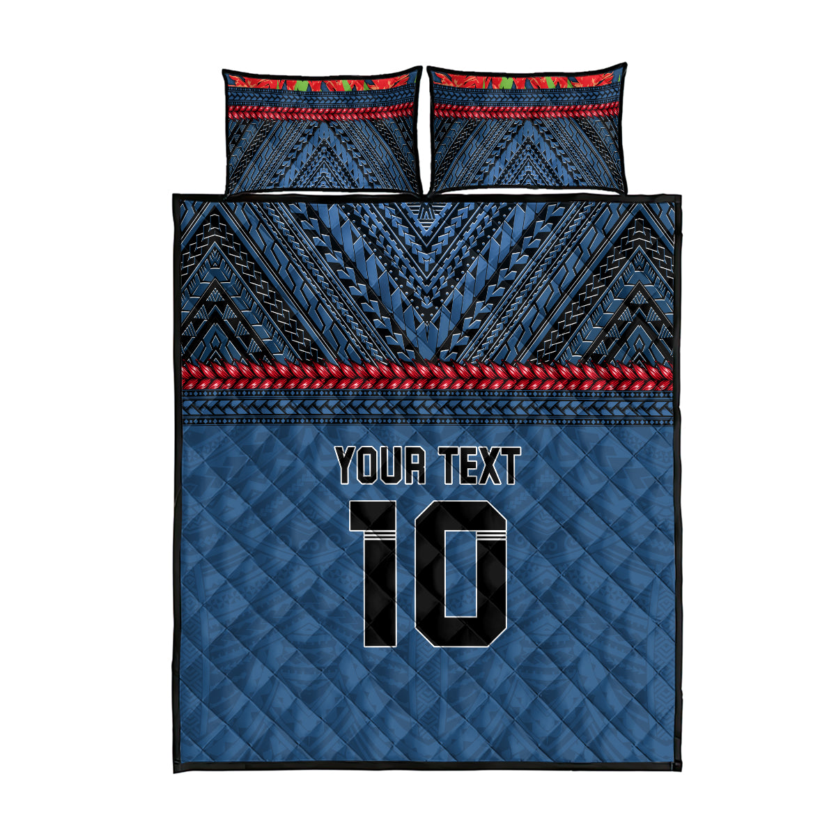 Custom Toa Samoa Rugby Quilt Bed Set Samoan Warrior Ula Fala Tribal Pattern